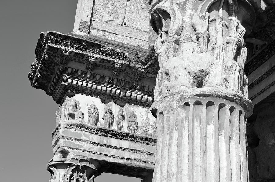 Le Colonnacce Friezes at the Forum of Minerva Rome Italy Black and White Photograph by Shawn OBrien