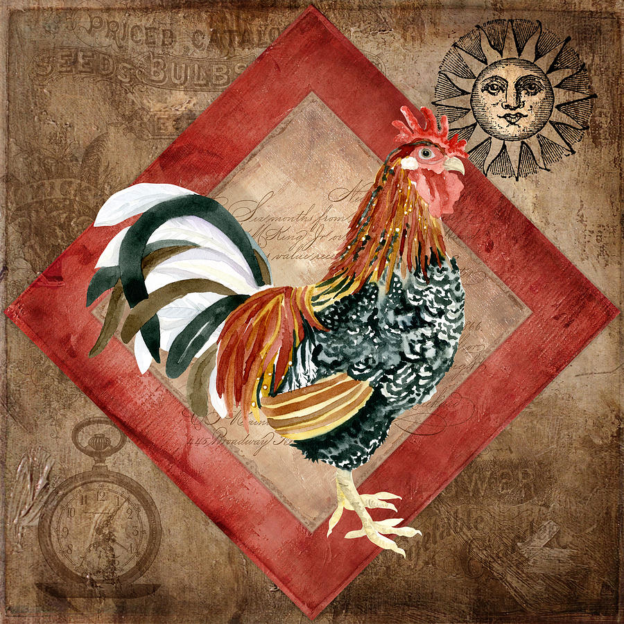 Chicken Painting - Le Coq - Greet the Day by Audrey Jeanne Roberts