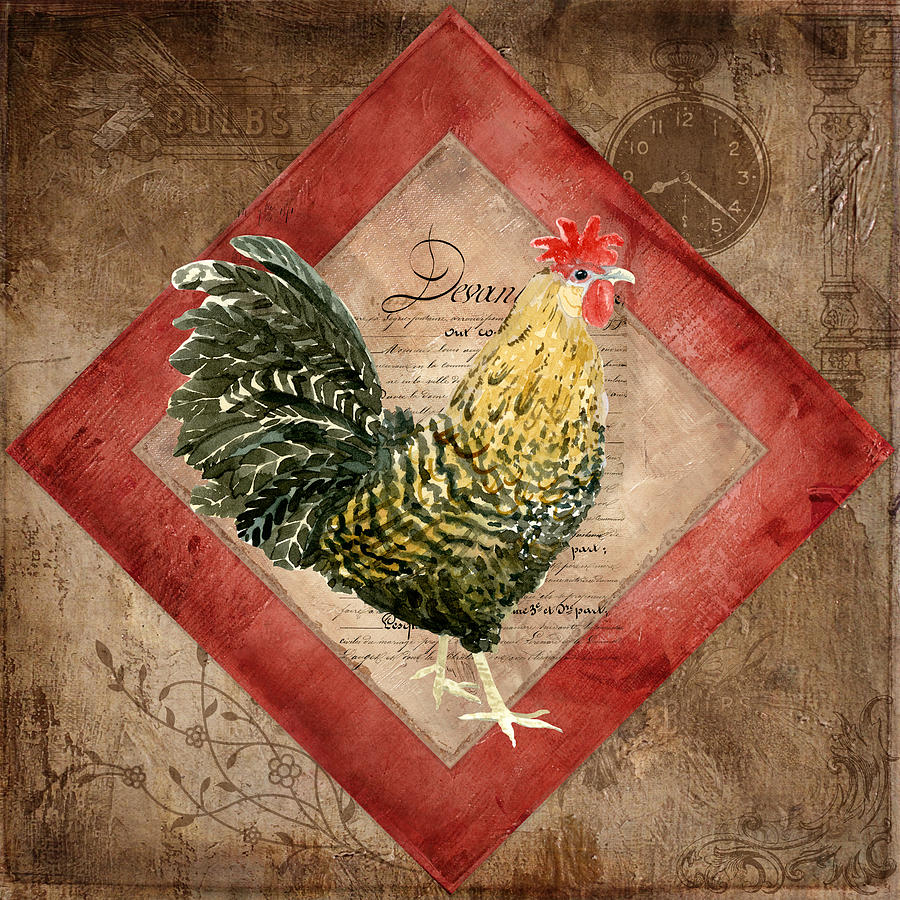 Chicken Painting - Le Coq - Morning Call by Audrey Jeanne Roberts