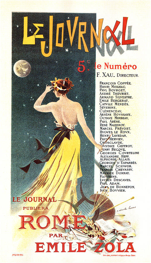 Le Journal, Rome - Emile Zola - Magazine Cover - Vintage Art Nouveau Poster Mixed Media by Studio Grafiikka