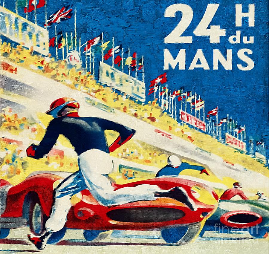 Le Mans 24 Hour Race 1959 Vintage Painting by Ian Gledhill