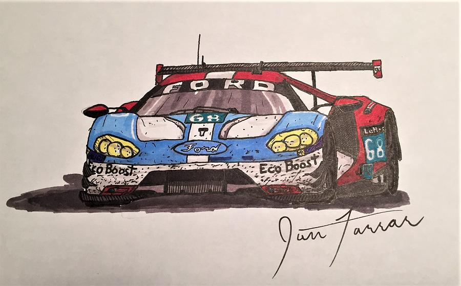 Car Drawing - Le Mans Ford by Ian Farrar