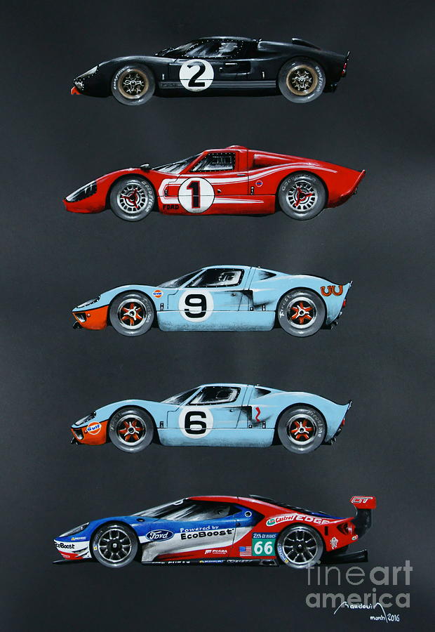 Le Mans Ford Saga Painting by Alain BAUDOUIN ABmotorART