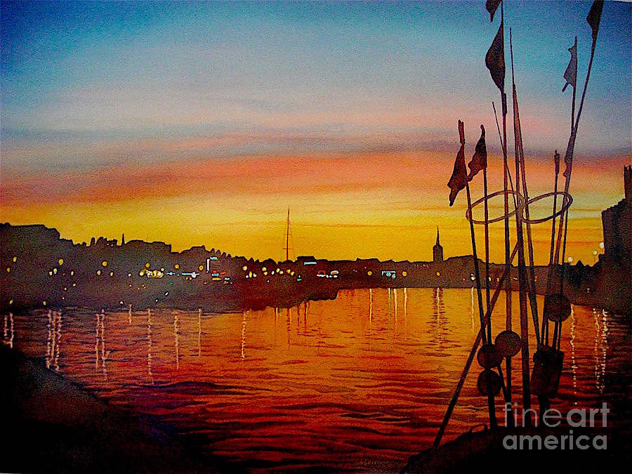 Sunset Painting - Le Port - 18H - Sables DOlonne - Vendee - France by Francoise Chauray