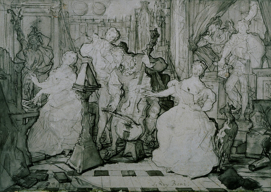 Le Roy Rene Drawing by Eugene Delacroix