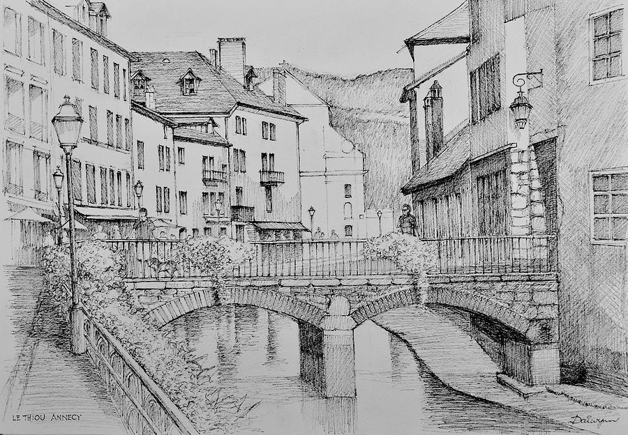 Le Thiou river in old Annecy France Drawing by Dai Wynn