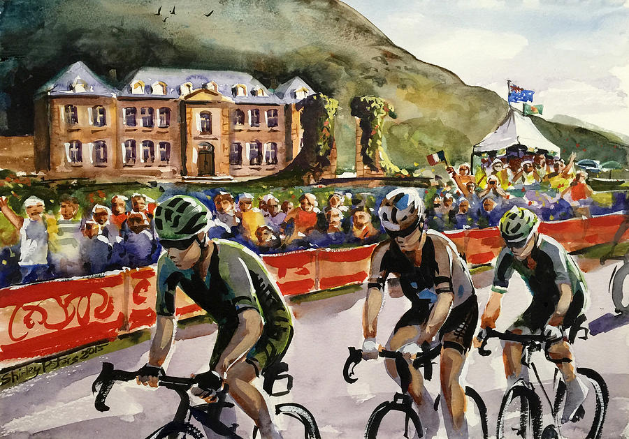 Sports Painting - Le Tour - Chateau de Gudanes by Shirley Peters