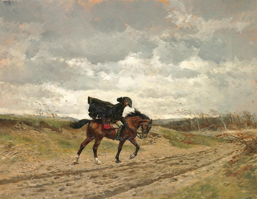 Ernest Meissonier Painting - Le Voyageur. Marshal Ney on Horseback Fighting the Wind by Ernest Meissonier