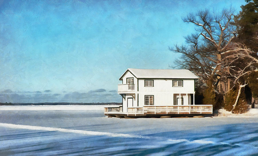 Leacock Boathouse in Winter Digital Art by JGracey Stinson