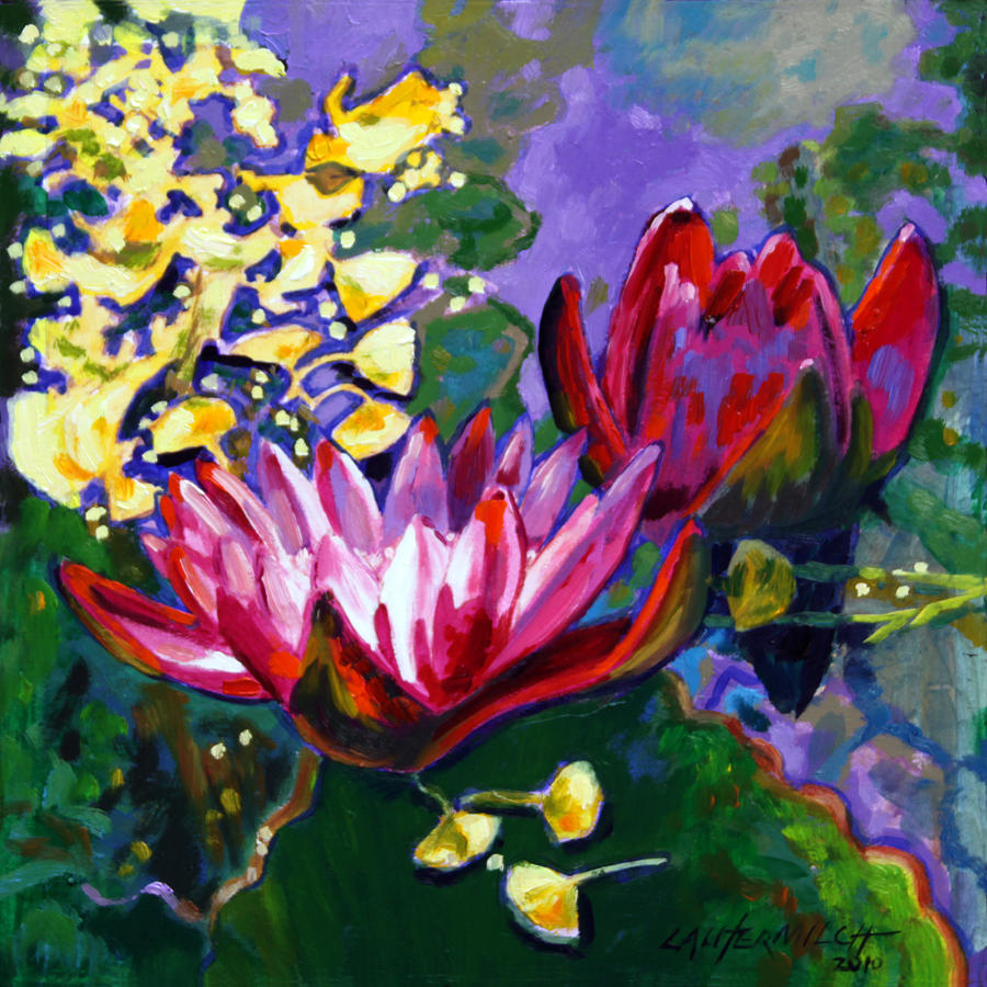Leaf Patterns on the Lily Pond Painting by John Lautermilch