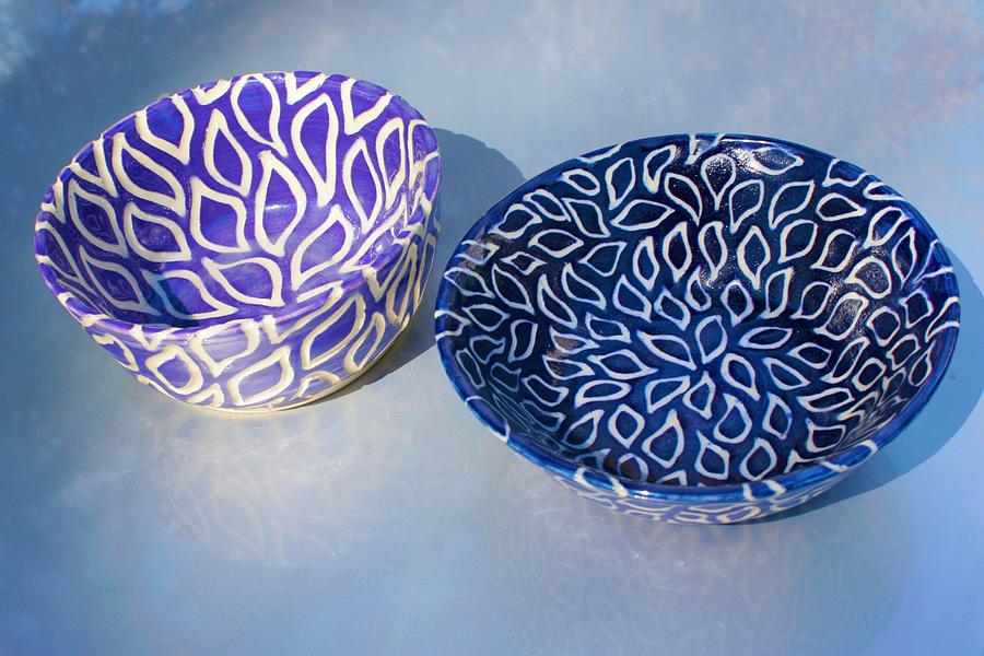 Leaf-Shaped Sgraffito Bowls Ceramic Art by Polly Castor