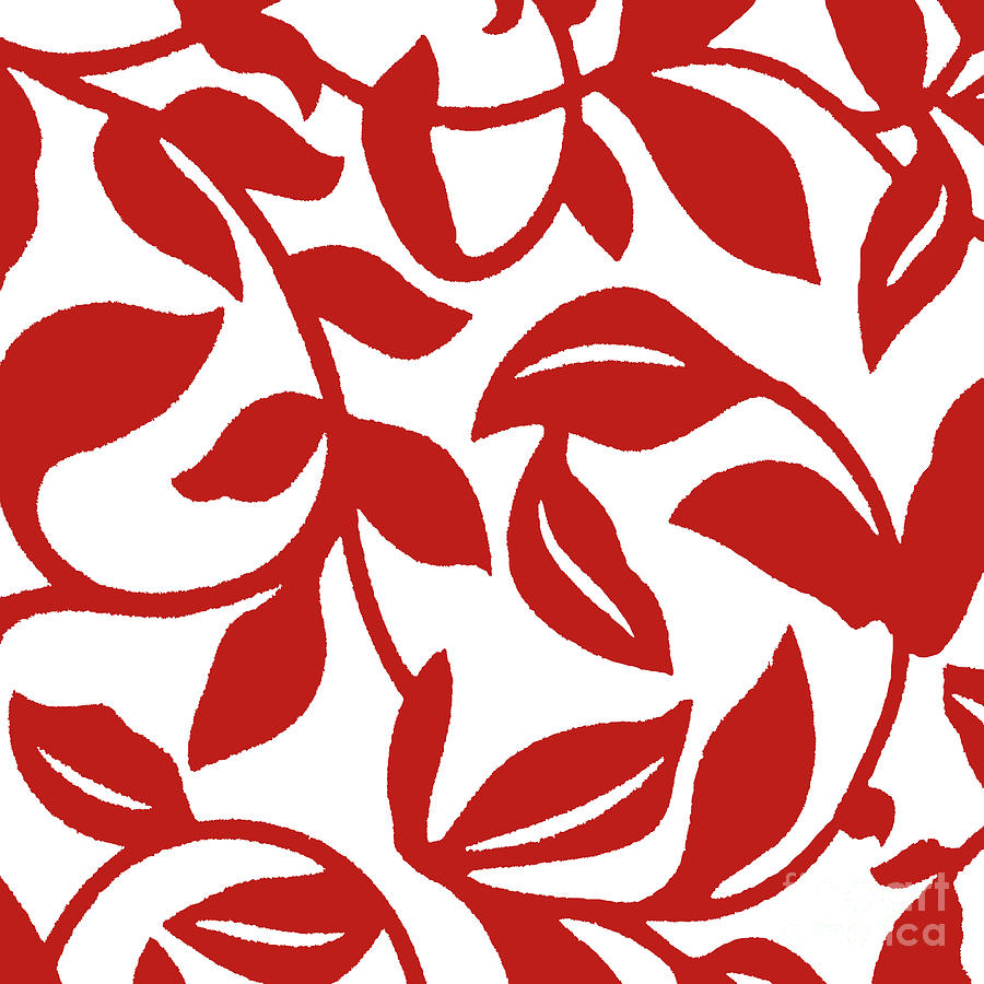 Leaf Swirl Red And White Pattern Painting by Saundra Myles