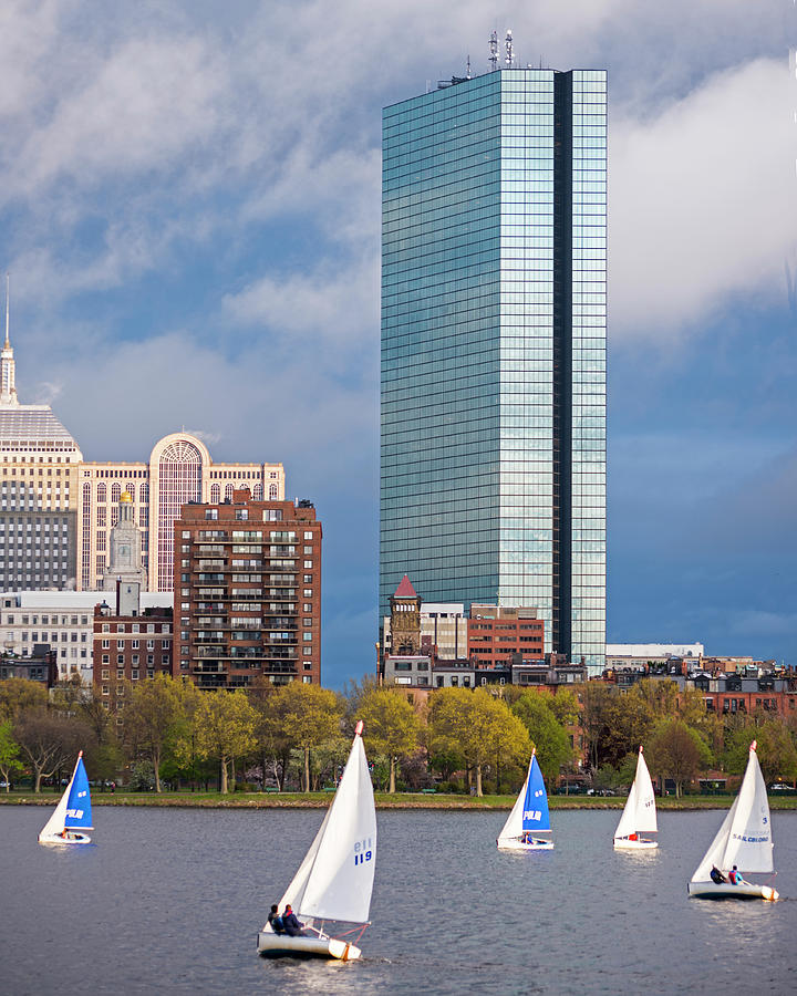 Lean into it- Sailboats by the Hancock on the Charles River Boston MA Photograph by Toby McGuire