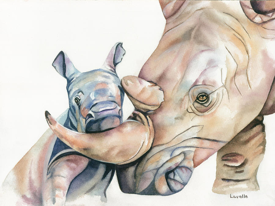 Rhinos Painting - Lean On Me by Kimberly Lavelle