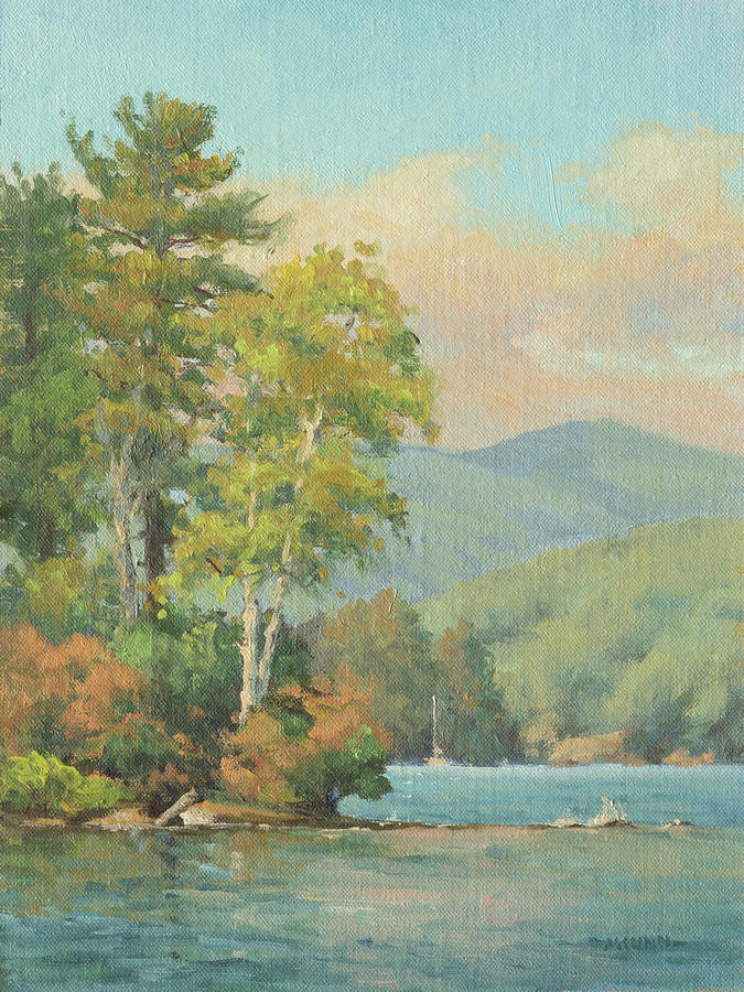 Lake George Painting - Leaning Birch on Lake George by Marianne Kuhn