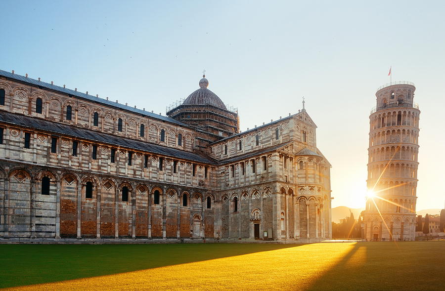 Leaning tower cathedral sunrise in Pisa Photograph by Songquan Deng