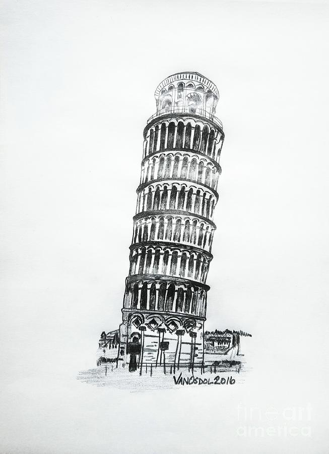 Leaning Tower Of Pisa Graphite Pencil Sketch Drawing by Scott D Van Osdol
