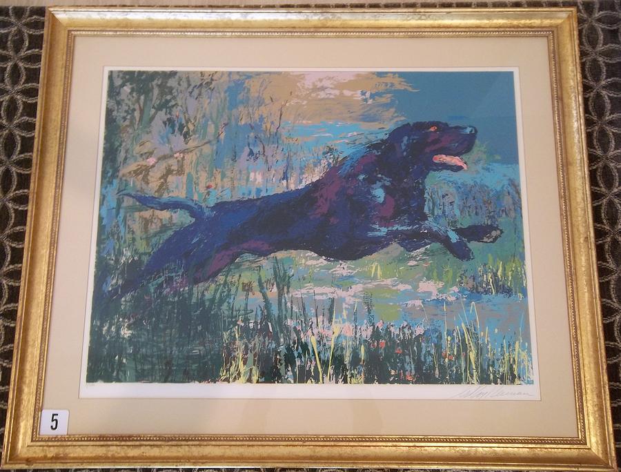 Leaping Black Labrador Mixed Media by Leroy Neiman