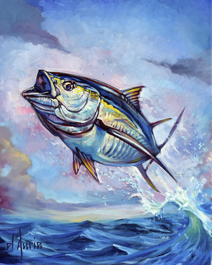 Fish Painting - Leaping Bluefin by Tom Dauria