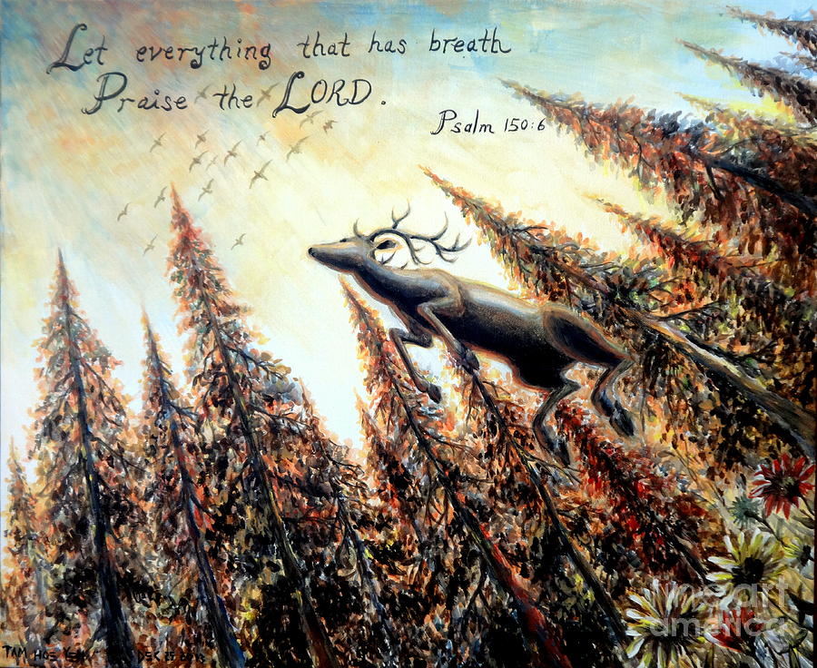 Leaping Deer With Bible Verse Painting By Hoe Yen Tam | Fine Art America