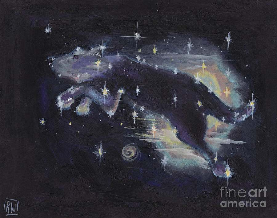 Leaping dog constellation Painting by Robin Wiesneth