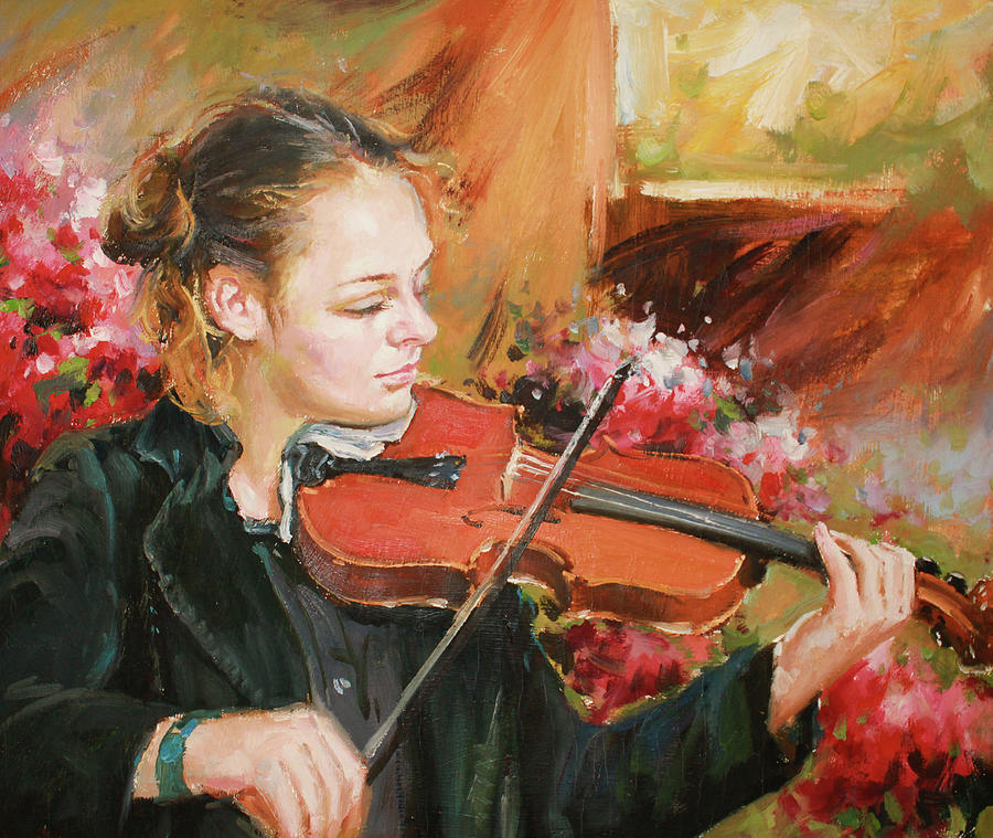 Learning The Violin Painting by Conor McGuire