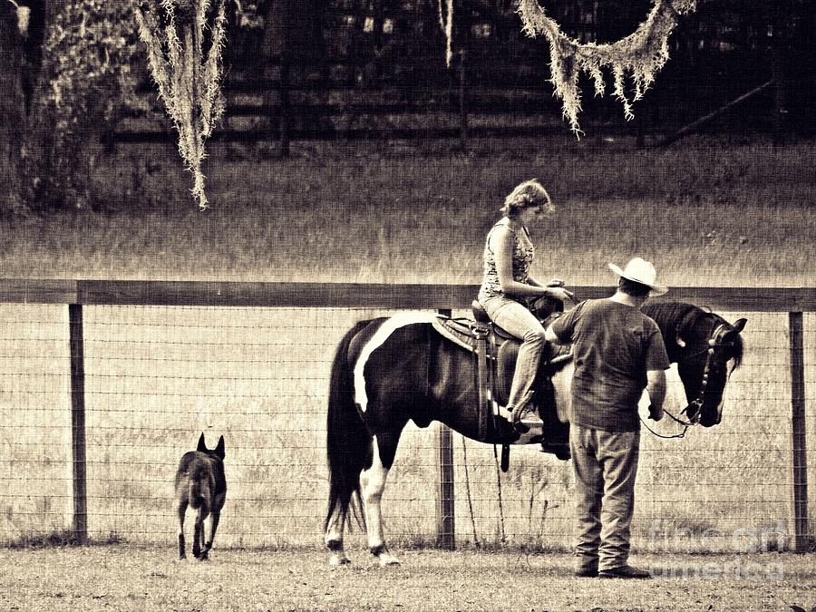 Horse Photograph - Learning to Ride Sepia by Sarah Loft