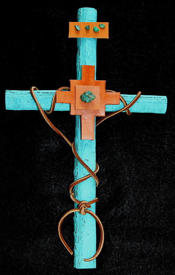 Leather and Stone Cross Mixed Media by M Diane Bonaparte