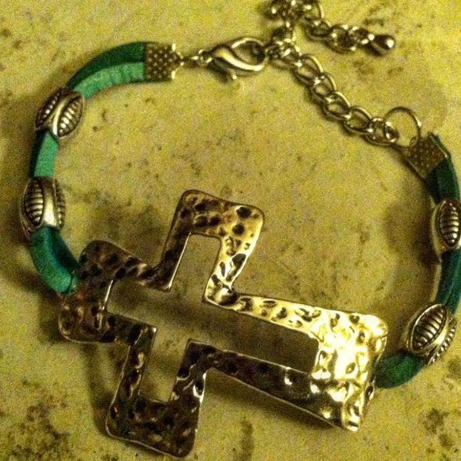 Jewelry Photograph - Leather Teal And Cross Bracelet by Angel Patterson