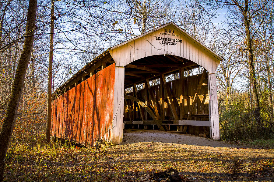 Leatherwood Station covered bridge Photograph by Jack R Perry