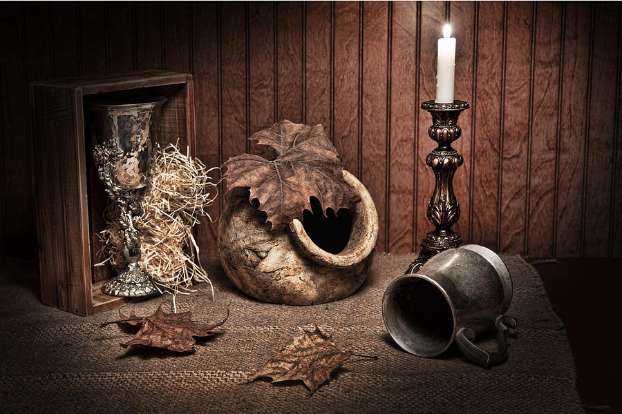Still Life Photograph - Leaves and Vessels by Candlelight by Tom Mc Nemar