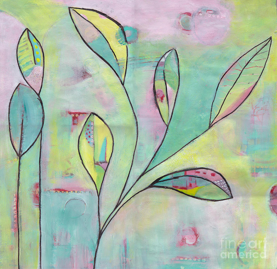 Abstract Painting - Leaves on Abstract Background by Patricia Cleasby