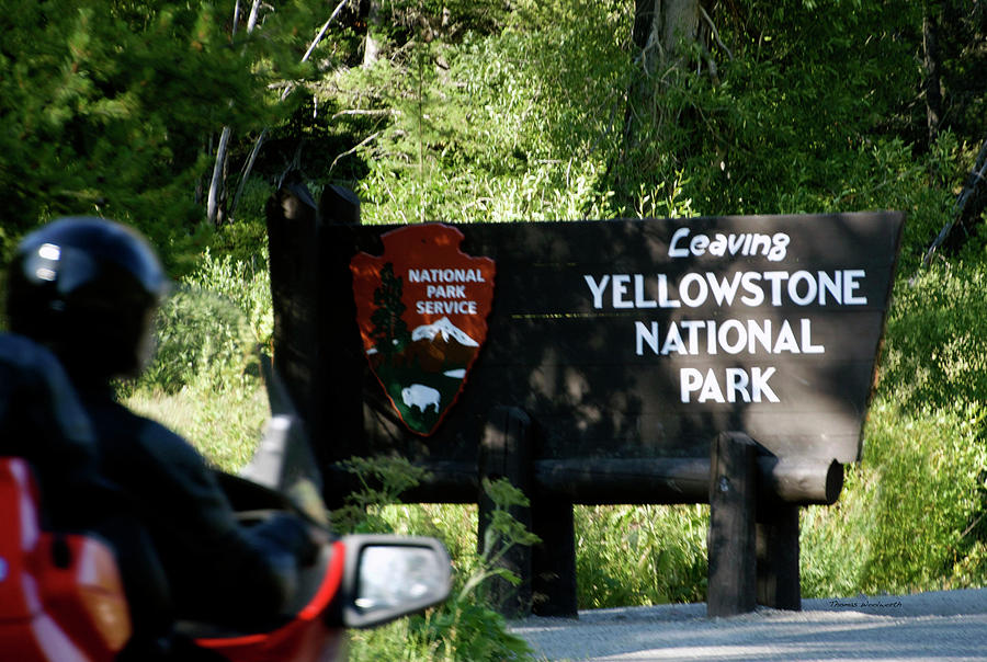 Leaving Yellowstone Park East Entrance Signage Photograph by Thomas Woolworth