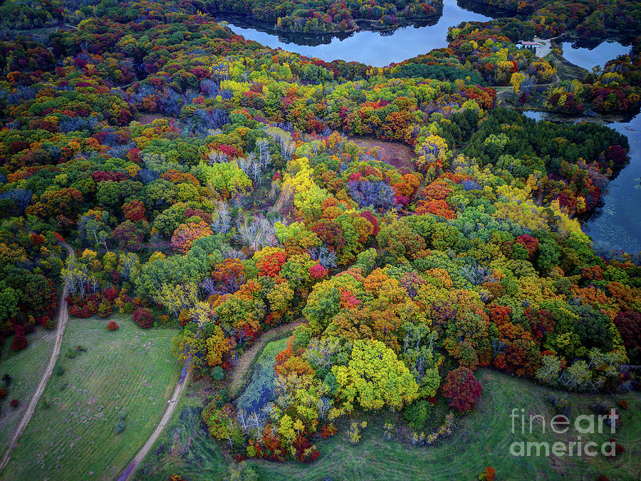 Fall Photograph - Lebanon Hills Park Eagan MN Autumn II by Drone by Wayne Moran