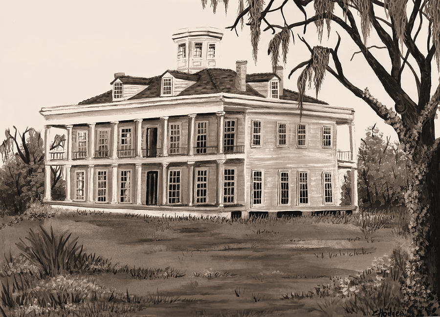 New Orleans Painting - LeBeau Plantation in Sepia by Elaine Hodges