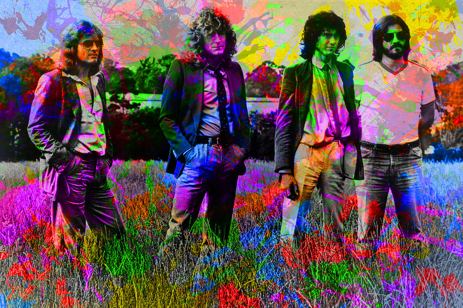 Led Zeppelin Band Portrait Paint Splatters Pop Art Mixed Media by Design Turnpike