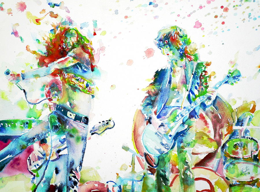 Led Zeppelin Painting - LED ZEPPELIN live concert - watercolor portrait.1 by Fabrizio Cassetta