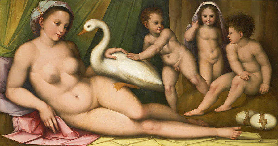 Leda and the Swan Painting by Andrea del Brescianino