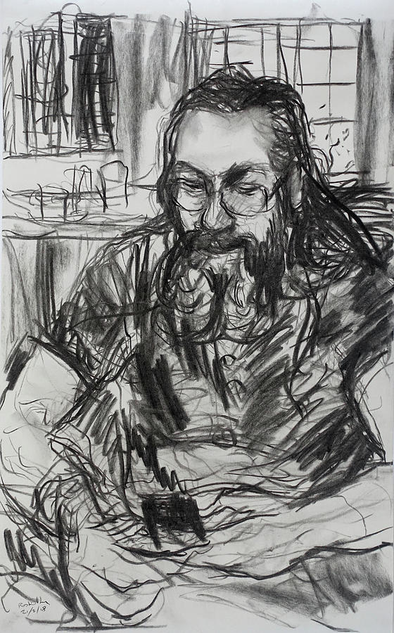 Lee on his mobile Drawing by Peregrine Roskilly