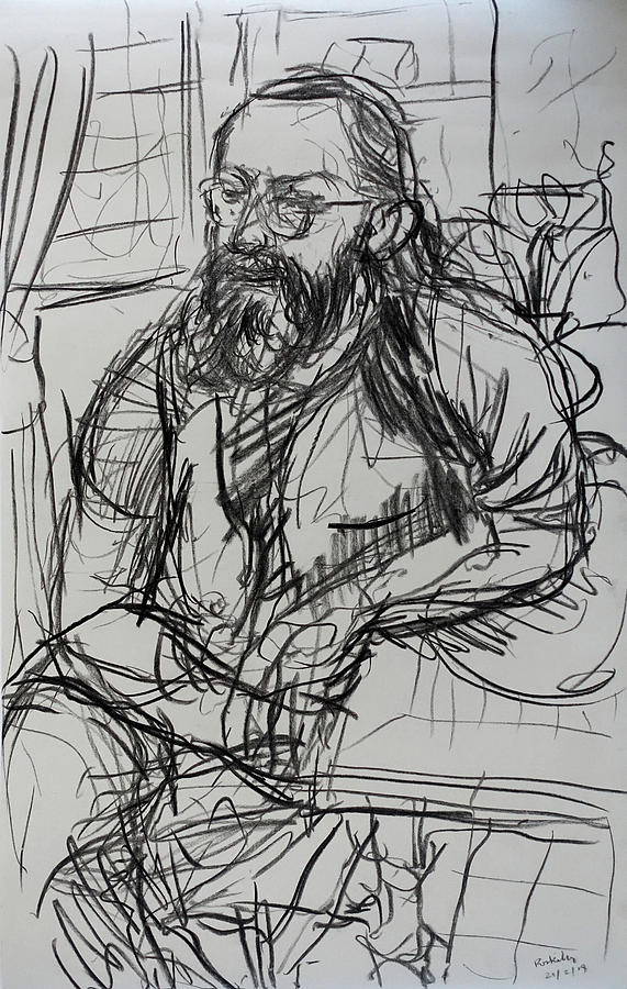 Lee seated at table Drawing by Peregrine Roskilly