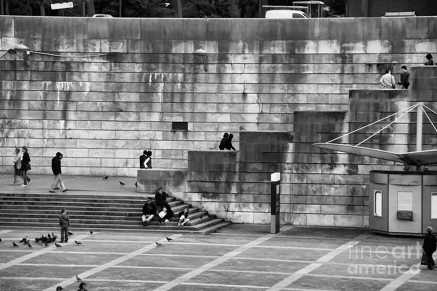 Left Bank Paris People Black White  Photograph by Chuck Kuhn