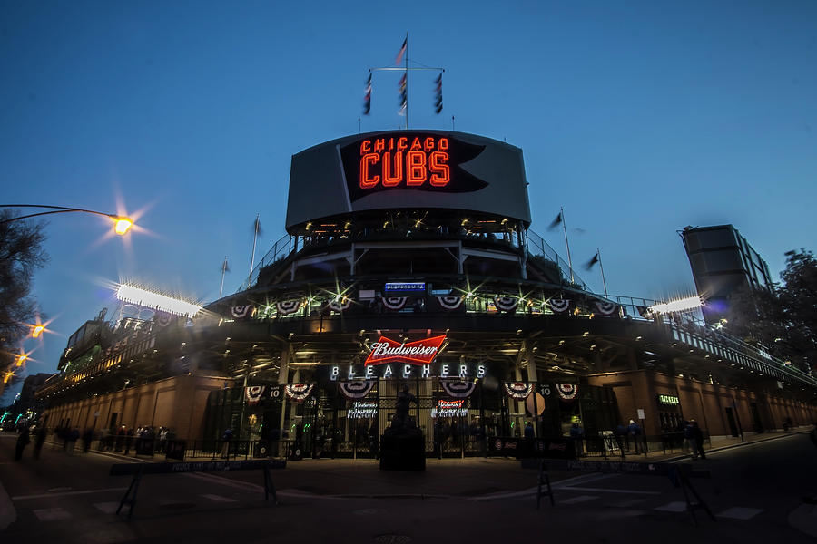 Bleachers entrance and right of Wrigley Field at dusk Photograph by Sven Brogren