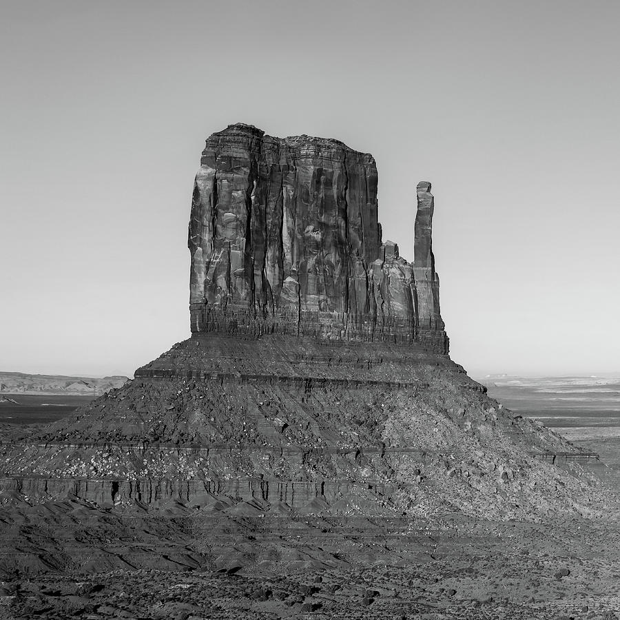 Black And White Photograph - Left Panel 1 of 3 - Monument Valley Buttes Panoramic Landscape at Sunset - Monochrome by Gregory Ballos