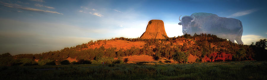 Legend Of The Buffalo Devils Tower National Monument Wyoming Panorama Photograph by Thomas Woolworth