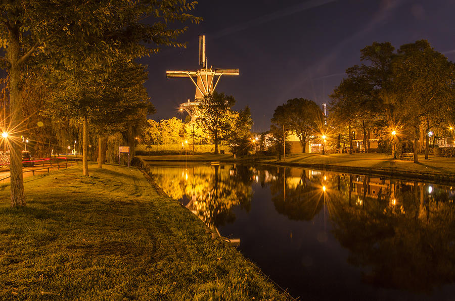 Leiden Windmill By Night Photograph by Frans Blok