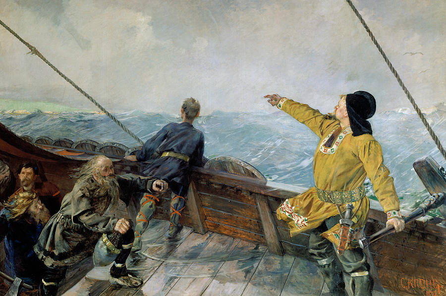 Leiv Eirikson Discovering America Painting by Christian Krohg