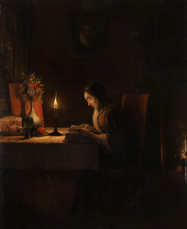 Lekture Bei Kerzenlicht Painting by Petrus Van Schendel
