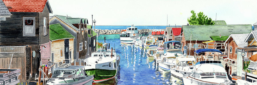 Leland Fishtown, Fishing village, Leland Painting, Michigan Painting, Boating, Boat Painting Painting by LeAnne Sowa