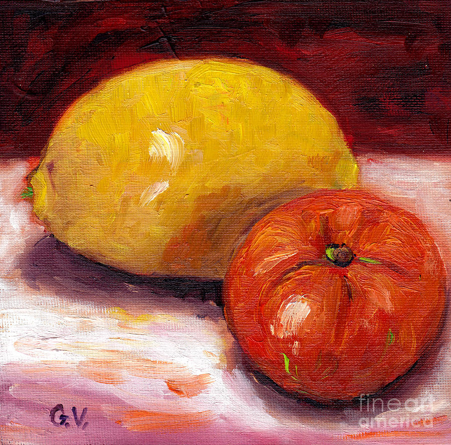 Still Life Painting - Lemon And Tangerine Still Life Grace Venditti Montreal Art by Grace Venditti