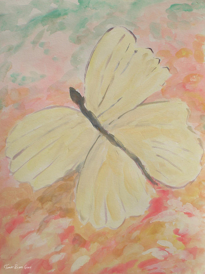 Butterfly Painting - Lemon Butterfly among Pink Flowers by Tomer Rosen Grace